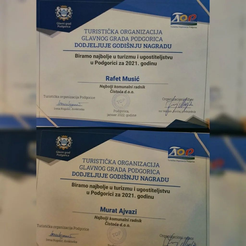 Naše kolege Ajvazi Murat i Musić Rafet nagrađeni u kategoriji najbolji komunalni radnik za 2021. godinu.